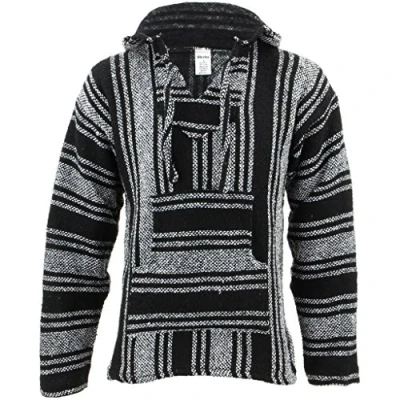 Immagine di Siesta Messicano Baja Jerga con Cappuccio Hippie Maglione Bianco e Nero (XL)