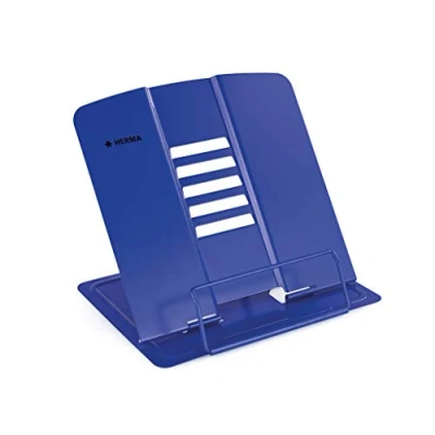 Immagine di HERMA Supporto da lettura in metallo (19,8 x 22,2 3,3 cm piegato) 5 livelli regolabili, antiscivolo, leggio per scuola, cucina e ufficio, porta libri, blu