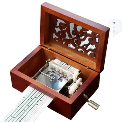 Immagine di Cuzit antico vintage telefono carillon in legno 15 note Movement manovella DIY make Yr own Song include a punch, 20 fogli bianchi e 16 Music Paper Best gift