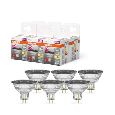 Immagine di OSRAM Lampada a riflettore Superstar, GU5.3 base vetro trasparente ,Bianco caldo (2700K), 345 Lumen, sostituzione delle lampade 35W, dimmerabile, 6 Confezione