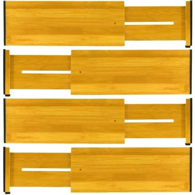 Immagine di Separatori per Cassetti, Divisori Cassetto in Bambù Naturale, Regolabili (43 56 cm), con Molla, Separatore Cucina, Bagno, Camera da Letto, Comò e Ufficio, Set 4