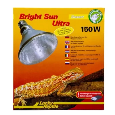 Immagine di Lucky Reptile Bright Sun Ultra Desert Lampada a vapori Metallici 150W per portalampada E27 Luce Diurna Grandi terrari Termica UVA e UVB rettili del Deserto