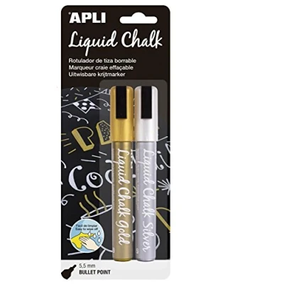 Immagine di APLI 014847 2 marcatore gesso cancellabile, punta rotonda, Oro/Argento, Pezzi