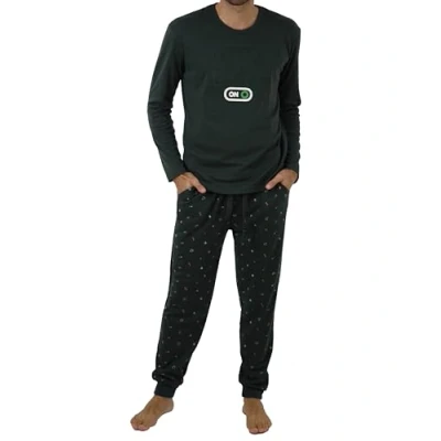 Immagine di FM Pigiama Invernale da Uomo, Set 2 Pezzi, in Cotone, con Maglietta a Maniche Lunghe e Pantaloni per l&#039;inverno Primavera Autunno, Gym Mode On Verde, M