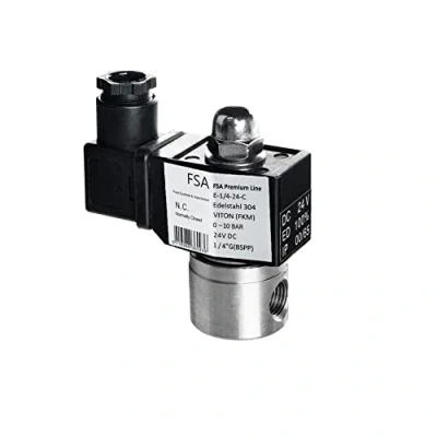 Immagine di FSA Elettrovalvola in Acciaio Inox 304 1/4&quot; 24V DC 0 10 bar Viton normalmente chiusa
