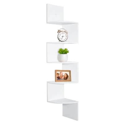 Immagine di edihome, Libreria Angolare, Scaffale da Parete, 5 Ripiani, 123 x 19,2cm, Legno Natural, Mensole Muro Design, Cucina, Camera (Bianco)