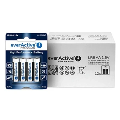 Immagine di everActive Batterie AA, confezione da 48 pezzi, Pro alcaline, Mignon LR06 R06 1,5 V, massima potenza, durata 10 anni, in blister