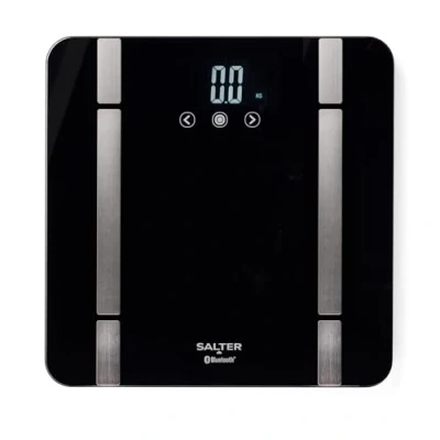 Immagine di Salter SA00432FEU6 Bilancia intelligente per bagno Bluetooth, max 200 kg, peso, grasso corporeo/acqua, massa muscolare/ossea, BMI e BMR, 8 utenti in memoria, Health App smartphone, nero