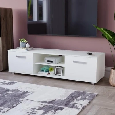 Immagine di Vida Designs Cosmo Mobiletto per TV a 2 Ante in Pannello di Fibra Media Densità, Stile Moderno, Lucido, Colore: Bianco, 140 cm No LED Lights, H 38 x L P 40 Circa