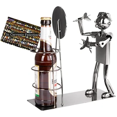Immagine di BRUBAKER Porta Bottiglie di birra Campionato Freccette metallo scultura bottiglia stand dart board Regalo con figura in per i giocatori biglietto d&#039;auguri