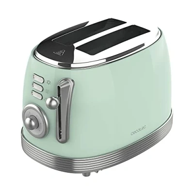 Immagine di Cecotec Tostapane Verticale Toast&amp;Taste 800 Vintage Light Green. 850 W, 2 Fessure corte extra larghe per toast, 3 Funzioni, Controllo del Tempo, Cassettino Raccoglibriciole