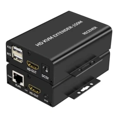 Immagine di 150M HDMI KVM Extender over Cat5e Cat6 1080P USB Transmit with Loop out Support Keyboard Mouse Extension