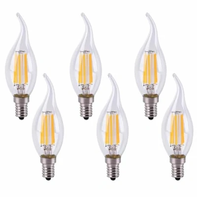 Immagine di Jiotouhu Confezione da 6 lampadine a LED E14 per lampadari, filamento Retrofit Classic, W, 600 lumen, sostituisce 60 Watt, 2700 K, luce bianca calda, lampada, vetro, dimmerabile