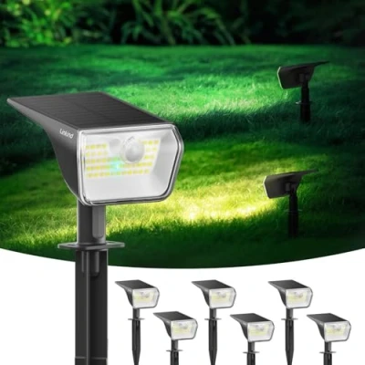 Immagine di Linkind lampade Solari 2 in 1 Luci Esterno Giardino con Sensore di Movimento,3000K &amp; 6500K, 60 LED faretti energia solare da esterni indicatore carica,impermeabili IP67,6 Pezzi