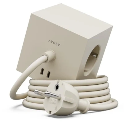 Immagine di Avolt Multipresa Cube USB C Le Prime Prese Di Design al Mondo 3 e 2 Porte Piede Magnetico Che Aderisce Quasi Ovunque (Sabbia, 1.8m)