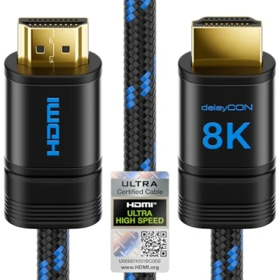 Immagine di deleyCON 0,5m 8K Cavo Corto HDMI 2.1 (48G, ULTRA Highspeed) 8K@60Hz 4K@120Hz 2K@144Hz/165Hz EARC HDCP 2.3/2.2 Compatibile con Xbox DTS:X HDR Dinamico Dolby Atmos TV PS5 Soundbar Monitor