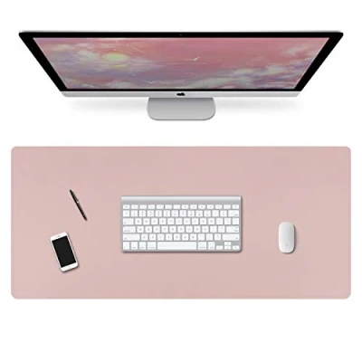 Immagine di Grande Sottomano Tappetino per Mouse Pad 90 x 40 cm in Pelle PU, Antiscivolo Scrivania Protezione Impermeabile Protector Copri Ufficio e Casa,Thin Dual sided (Rosa/Argento)