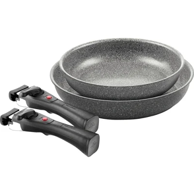 Immagine di BALLARINI Torre Set di padelle rivestite in ceramica, 24 + 28 cm, adatte a induzione, con 2 manici rimovibili, alluminio, colore: Argento