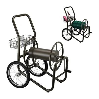 Immagine di Relaxdays Carrello Avvolgitubo da Giardino, Carrellino Mobile per Acqua in Metallo, 2 Rotelle, Tubi Lunghi 90 m, Marrone, Ottone, H x L P: 100 58 88 cm ca