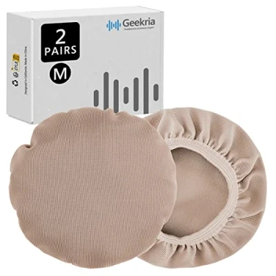 Immagine di Geekria Cuscinetti per cuffie in tessuto flessibile, elasticizzati e lavabili Compatibili con auricolari da 9 a 14 cm, ideali palestra, allenamento (marrone chiaro, 2 paia)