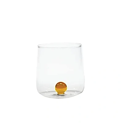 Immagine di Zafferano Bilia Bicchiere Tumbler in Vetro Trasparente Lavorato a Mano, Decorato con Una Biglia di Colorato all’Interno, cl 44 h 90mm d 88mm, Set 6 Pezzi, Giallo Oro
