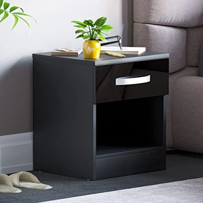 Immagine di Vida Designs Comodino lucido (nero, 1 cassetto)