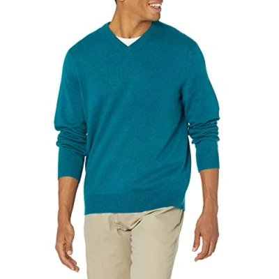 Immagine di Amazon Essentials Maglione con Scollo a V (Disponibile in Taglie Extra Forti) Uomo, Foglia di tè Puntinato, XS