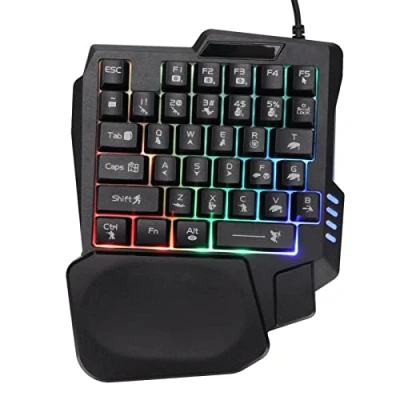 Immagine di Tastiera da Gioco A Una Mano, 35 Tasti Retroilluminati Rgb Mano Ampia con Poggiapolsi Impermeabile, Mini Portatile Controller di Ergonomico per Pc Gamer