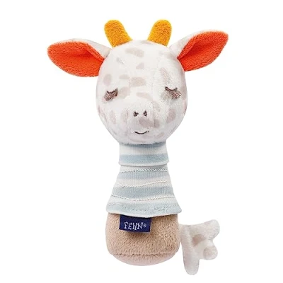 Immagine di Fehn 053128 sonaglio di peluche con giraffa, a bastoncino, giocattolo per bambini e ricamo &quot;Glow in the dark&quot; fosforescente, da 0+ mesi, dimensioni 14 cm