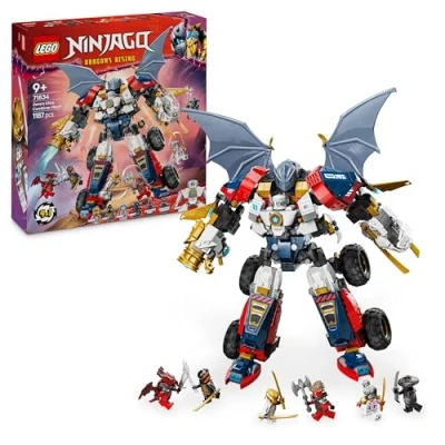 Immagine di LEGO NINJAGO Mech Ultra Combinatore di Zane Robot Giocattolo 4 in 1 Separabile Aereo, Macchina, Drago e Action Figure con 6 Minifigure, Giochi per Bambini da 9 Anni La Rivolta dei Draghi 71834