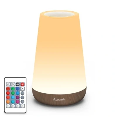 Immagine di Auxmir Luce Notturna Bambini, Lampada da Comodino, LED Colorata con 13 Colori, Luminosità Regolabile, 3 Modi d’Illuminazione, Touch e Telecomando, Batteria Ricaricabile, Marrone Scuro