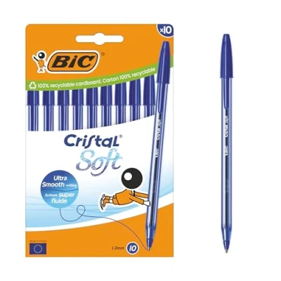 Immagine di Bic Cristal Soft Penna a sfera punta media (1,2 mm), con inchiostro Easy Glide, blu, confezione da 10