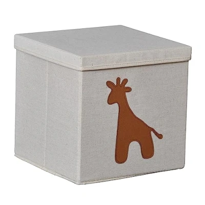 Immagine di LOVE IT STORE Portaoggetti Pieghevole in Lino Cotone, Coperchio e Rinforzi Legno, Design Giraffa Beige, Perfetto per Kallax, 33x33x33 cm