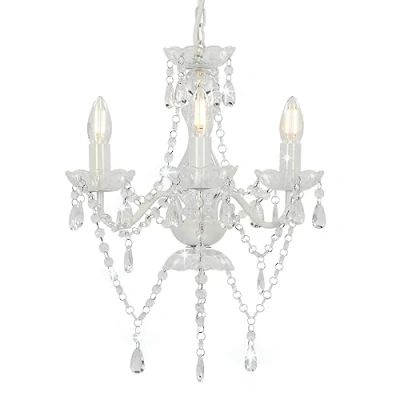 Immagine di vidaXL Lampadario con Perle di Cristallo Rotondo 3 Lampadine E14 Lampada Soffitto Luce Pendente Base in Metallo Bianco Gocce Acrilico Trasparente