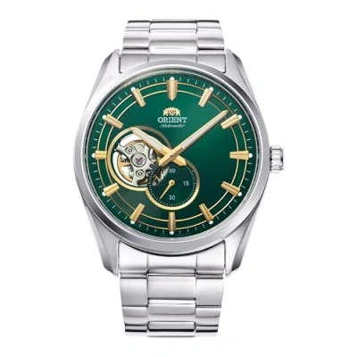 Immagine di Orient Contemporary Small Seconds Semi Skeleton Orologio Da Uomo Automatico a Carica Manuale Casual Bracciale e Cassa In Acciaio Metallizzato Quadrante Verde RA AR0008E30B AR0008E