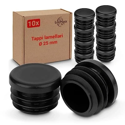 Immagine di LouMaxx tappi lamellari rotondi da 25 mm, copertura per tubi rotondi, colore nero, in plastica robusta, pali anche una protezione perfetta come