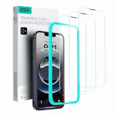 Immagine di ESR Pellicola Vetro Temperato per iPhone 14/13/13 Pro (6,1&quot;), Telaio l’installazione, Protezione di livello militare, Ultra resistente, lo speaker, 3 Pezzi