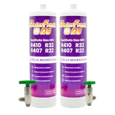 Immagine di Ralerfresh RS R410, R32, R407 e R22 refrigerante per condizionatore tipo Split (2 bottiglie + chiavi)