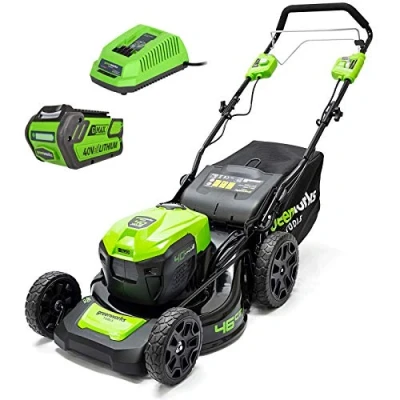 Immagine di Greenworks GD40LM46SPK4 Tosaerba autopropulso (taglio 46 cm, doppio slot, include batteria da 40 V, 4 Ah e caricabatterie), nero/verde