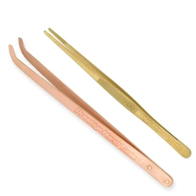 Immagine di Pinzette per decapaggio in ottone e rame, curve dritte, lunghe, non magnetiche, soluzioni di decapaggio, creazione gioielli, strumenti artigianali, idee regalo PTL®
