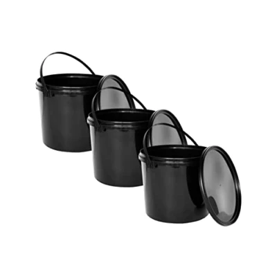 Immagine di Secchio in plastica alimentare Nipter con coperchio, nero, 5L x 3 pezzi
