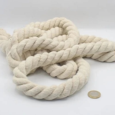 Immagine di Cordino in cotone rotondo, 3 metri, 20 mm, corda intrecciata con anima naturale, ideale per fai da te, cucito, multiuso, ecru