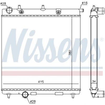 Immagine di NISSENS 63505 Radiatore motore Alluminio 380 415 34 Alette di raffreddamento montate meccanicamente CITROËN: C3 II, I Hatchback, DS3 Hatchback