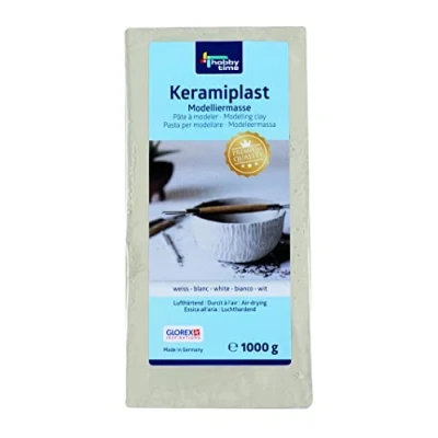 Immagine di GLOREX Inspirations 201 Keramiplast, Argilla per Modellare indurente all&#039;Aria, Bianca, Circa, pronta all&#039;Uso e malleabile, a Base Naturale, Colore White, 1000 g, 6 8070