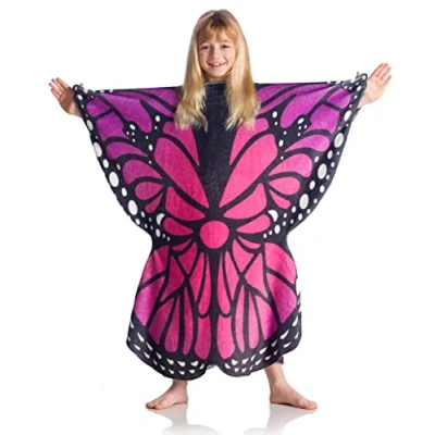 Immagine di Coperta per bambini indossabile Butterfly, soffice pile, copre fronte e retro ti permette di camminare ed usare le braccia, dimensioni 80x90cm, color farfalla