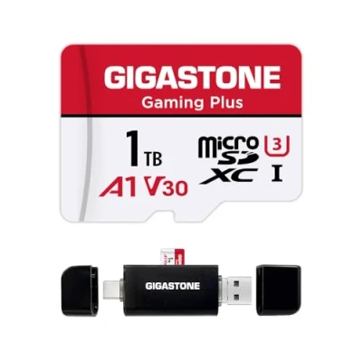 Immagine di GIGASTONE scheda micro SD da 1 TB con lettore di schede USB tipo C, Gaming Plus, memoria MicroSDXC per Nintendo Switch, registrazione video 4K, UHS I A1 U3 V30 C10, fino a 150 MB/s