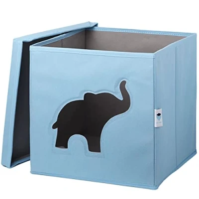 Immagine di LOVE IT STORE Cubo Portaoggetti Con Coperchio Tessuto Resistente Pieghevole Per Camera Dei Bambini Kallax Contenitori 30x30x30cm Blu Disegno Di Elefante
