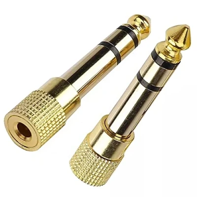 Immagine di Longivia® 2 Pezzi Adattatore Jack Cuffie da 6.3 a 3.5 Rame Puro Placcato Oro Riduttore Maschio Femmina o Piccolo Grande Stereo AUX Amplificatore, Mixer, Amplificatore