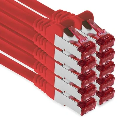 Immagine di 1aTTack.de 10x 1m cavo patch CAT6 S/FTP schermatura PIMF CAT.6 di rete RJ45 Ethernet DSL router LAN switch modem pannello rosso 10 pezzi