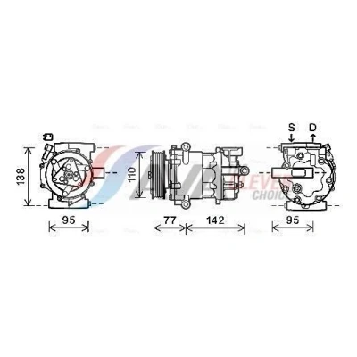 Immagine di AVA COOLING SYSTEMS FDAK470 compressore Aria Condizionata SD7V16 12V PAG 46 R134a con olio PAG, innesto elettromagnetico, diodo